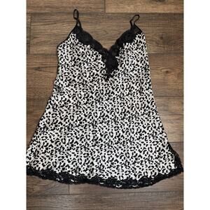 Vintage Victoria Secret Y2K 100% Silk Babydoll Slip Dress Leopard Lace Medium